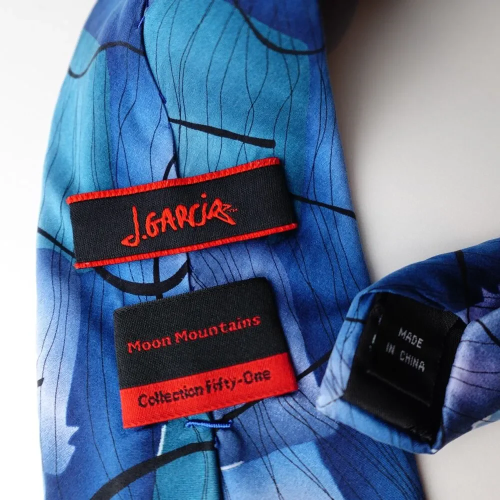 J. Garcia Moon Mountains Col: 51 100% Silk Tie Abstract Art Design Blue Black